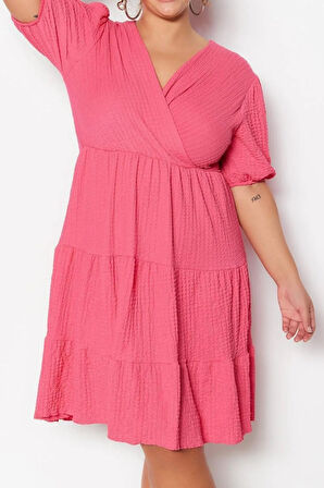 Yeni Rahat Casual Günlük Bürümcük Örme Kruvaze Kısa Kol Skater Mini Boy Büyük Beden Elbise