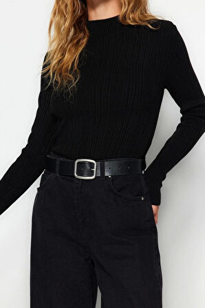 Kadın Moda Şık Dik Yaka Standart Kol Regular Triko Kazak