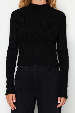 Kadın Moda Şık Dik Yaka Standart Kol Regular Triko Kazak