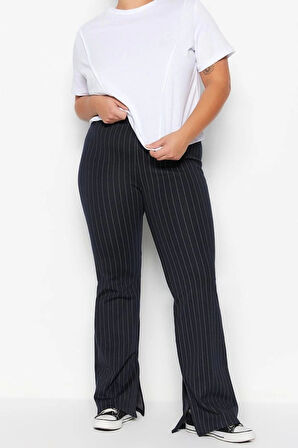 Kadın Moda Büyük Beden İspanyol Paça Regular Boy Örme Yanları Yırtmaçlı Örme Tayt Pantolon