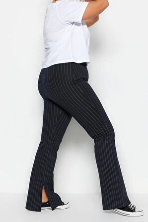 Kadın Moda Büyük Beden İspanyol Paça Regular Boy Örme Yanları Yırtmaçlı Örme Tayt Pantolon