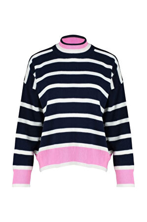 Kadın Moda Şık Dik Yaka Standart Kol Regular Süper Geniş Kalıp Triko Kazak