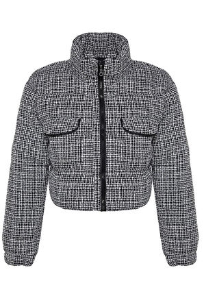 Kadın Moda Şık Regular Dik Yaka Crop Desenli Astarlı Regular Tüvit Crop Şişme Mont