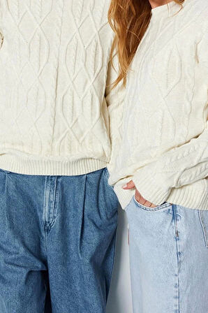 Erkek Moda Şık Regular Bisiklet Yaka Uzun Kol Saç Örgü Oversize Triko Kazak