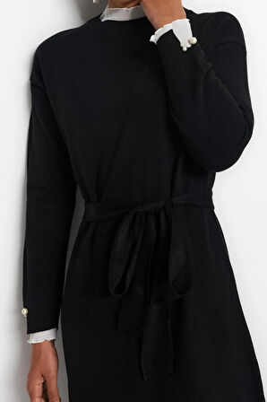 Yeni Regular Casual Günlük Pike Triko Dik Yaka Uzun Kol Shift Maxi Boy Tesettür Elbise