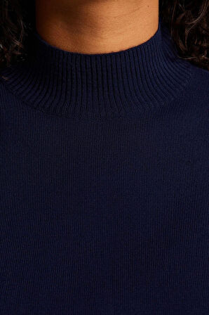 Kadın Moda Şık Büyük Beden Dik Yaka Standart Kol Regular Kolları Çizgili Dokuma Mixli Triko Kazak