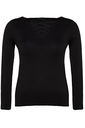 Kadın Büyük Beden Moda Şık Regular V Yaka Uzun Kol Düz Bordo Çapraz Britli Triko Kazak