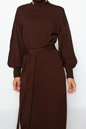 Yeni Regular Casual Günlük Tek Plaka Dokuma Bisiklet Yaka Uzun Kol A-Line Maxi Boy Tesettür Elbise