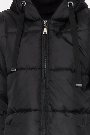 Kadın Moda Şık Regular Kapüşonlu Yaka Uzun Düz Astarlı Kapüşonlu Su İtici Uzun Şişme Mont