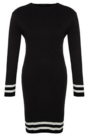 Yeni Fit Casual Günlük Fitilli Triko Bisiklet Yaka Uzun Kol Kazak Elbise Mini Boy Büyük Beden Elbise