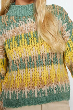 Kadın Moda Şık Dik Yaka Düşük Kol Crop Yumuşak Dokulu Kalın Triko Kazak