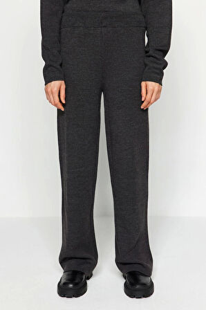 Kadın Moda Şık Regular Boy Uzun Kollu Geniş Kalıp Fermuarlı Triko Alt-Üst Takım