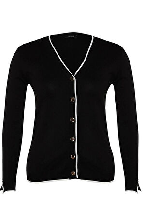 Kadın Büyük Beden Moda Şık Regular V Yaka Uzun Kol Düz Triko Hırka