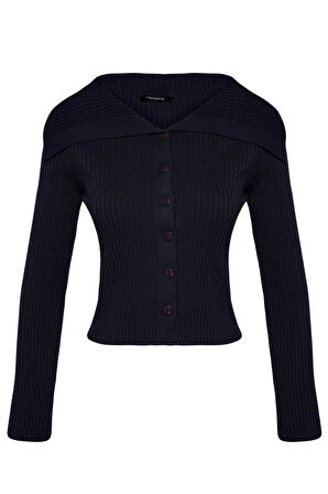 Kadın Moda Şık Regular Devrik Yaka Slim Devrik Yaka Triko Hırka