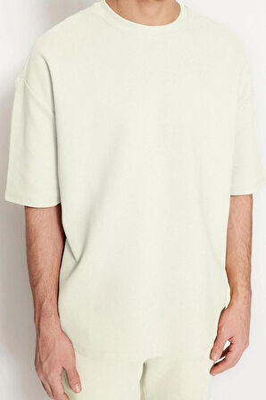 Yeni Sezon Oversize %100 Pamuk Bisiklet Yaka Kısa Kol Dokulu Desenli Günlük T-Shirt