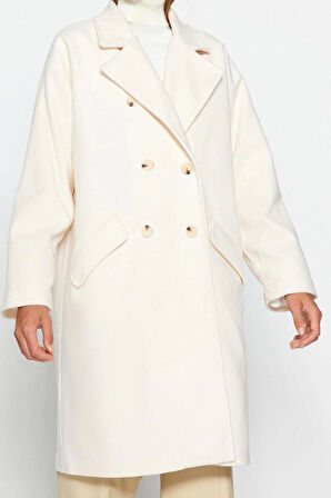 Kadın Moda Şık Bol Ceket Yaka Uzun Düz Astarlı Oversize Geniş Kesim Uzun Kaşe Kaban