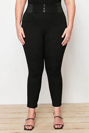 Kadın Yeni Moda Büyük Beden Dar Paça Uzun Boy Örme Beli Lastikli Skinny Örme Pantolon