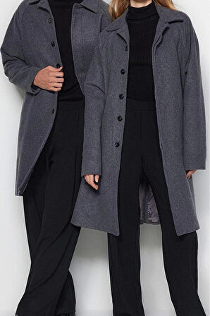 Unisex Moda Şık Regular Gömlek Yaka Uzun Düz Astarsız Regular Fit Yün Karışımlı Kaşe Kışlık Kaban