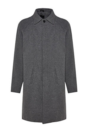 Unisex Moda Şık Regular Gömlek Yaka Uzun Düz Astarsız Regular Fit Yün Karışımlı Kaşe Kışlık Kaban