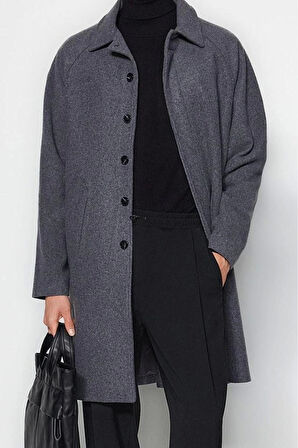 Unisex Moda Şık Regular Gömlek Yaka Uzun Düz Astarsız Regular Fit Yün Karışımlı Kaşe Kışlık Kaban