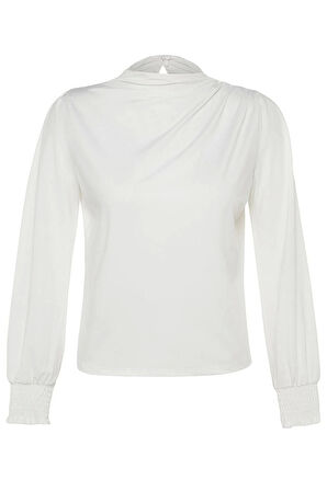 Kadın Moda Şık Üst Giyim Regular Dik Yaka Regular Kalıp Örme Fit Gipe Detaylı Esnek Bluz