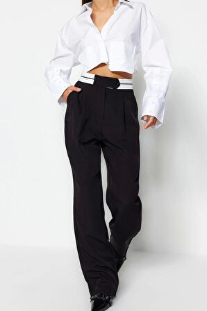 Kadın Yeni Moda Geniş Paça Uzun Boy Dokuma Wide Leg Geniş Paça Bel Detaylı Pantolon