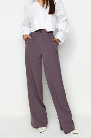 Kadın Yeni Moda Geniş Paça Regular Boy Dokuma Wide Leg Geniş Paça Pantolon