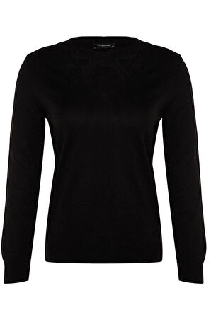 Kadın Büyük Beden Moda Şık Regular V Yaka Uzun Kol Düz Pencere Cut Out Detaylı Triko Kazak