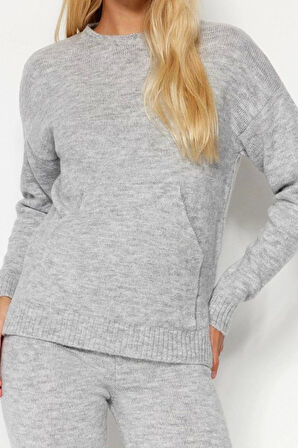 Kadın Moda Şık Regular Boy Uzun Kollu Yumuşak Dokulu Basic Triko Alt-Üst Takım
