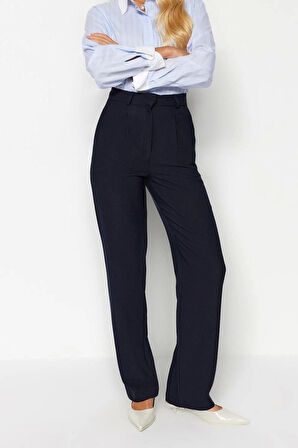 Kadın Yeni Moda Geniş Paça Uzun Boy Dokuma Wide Leg Geniş Paça Pileli Pantolon