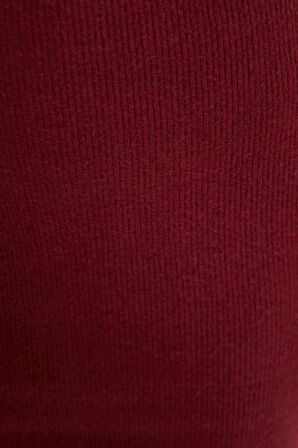 Kadın Mini Boy Havuz Yaka Slim Haki Vücuda Oturan Yırtmaçlı Fitilli Esnek Örme Kalem Elbise