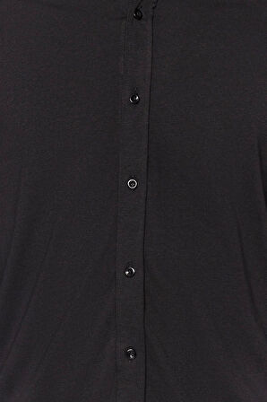 Erkek Moda Uzun Kol Örme Siyah Slim Fit Rahat Konforlu Esnek Düğmeli Yaka Basic Gömlek