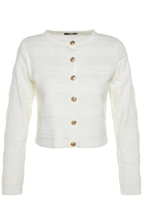 Kadın Moda Şık Regular Bisiklet Yaka Regular Ceket Görünümlü Triko Hırka