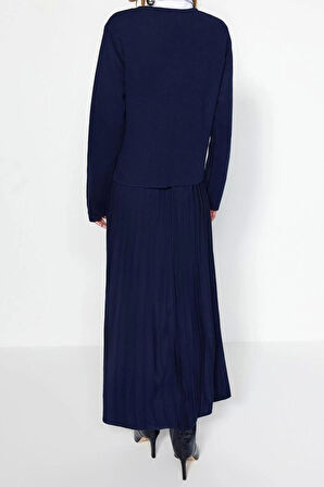 Kadın Moda Şık Regular Uzun Boy Uzun Kollu Düğmeli Hırka-Etek Triko Alt-Üst Takım