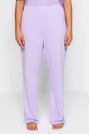 Büyük Beden Kadın Pamuklu V Yaka Kısa Kol Baskılı Cep Detaylı Örme Pijama Takımı