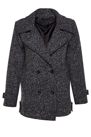 Kadın Moda Şık Oversize Ceket Yaka Midi Kırçıllı Astarlı Oversize Geniş Kesim Kırçıllı Kaşe Kaban