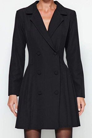 Yeni Regular Gündüz Gece Finike Dokuma Ceket Yaka Uzun Kol Ceket Elbise Mini Boy Elbise