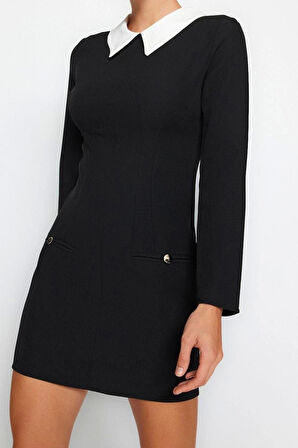 Yeni Regular Gündüz Gece Finike Dokuma Gömlek Yaka Uzun Kol Bodycone Mini Boy Elbise