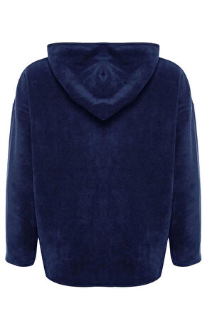 Kadın Moda Şık Bol Kapüşonlu Düşük Kol Uzun Kalın Polar ve Fermuarlı Geniş Kalıp Örme Sweatshirt