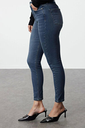Kadın Moda Şık Kot Pantolon Dar Paça Regular Boy Denim Mavi Yüksek Bel Skinny Jeans