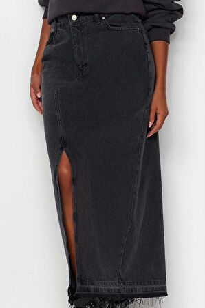 Kadın Moda Stil Maxi Astarsız Denim Yırtmaçlı Maxi Denim Etek