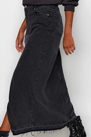 Kadın Moda Stil Maxi Astarsız Denim Yırtmaçlı Maxi Denim Etek