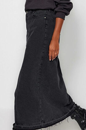 Kadın Moda Stil Maxi Astarsız Denim Yırtmaçlı Maxi Denim Etek