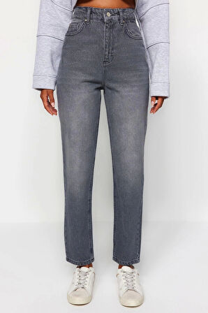 Kadın Moda Şık Kot Pantolon Dar Paça Regular Boy Denim Beyaz Yüksek Bel Mom Jeans