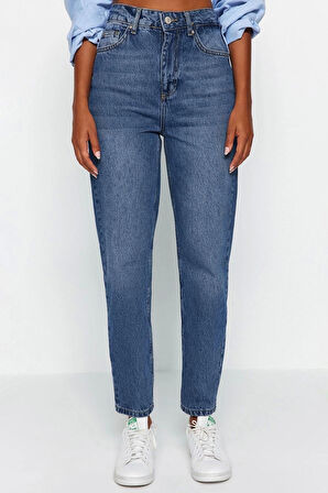 Kadın Moda Şık Kot Pantolon Dar Paça Regular Boy Denim Beyaz Yüksek Bel Mom Jeans