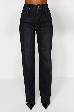 Kadın Moda Şık Kot Pantolon Geniş Paça Uzun Boy Denim Mavi Yüksek Bel Jeans