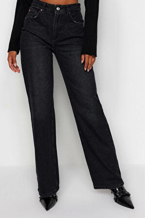 Kadın Moda Şık Kot Pantolon Geniş Paça Uzun Boy Denim Mavi Yüksek Bel Jeans