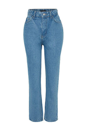 Kadın Moda Şık Kot Pantolon Geniş Paça Uzun Boy Denim Yüksek Bel Straight Jeans