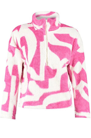 Kadın Fermuarlı Yaka Standart Kol Kalın Polar Desenli Fermuarlı Uzun Kol Örme Sweatshirt