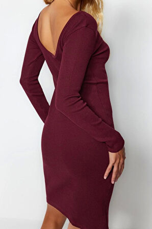 Kadın Moda Mini Boy Bisiklet Yaka Slim Fitilli Sırt Detaylı Fitted Vücuda Oturan Esnek Örme Elbise